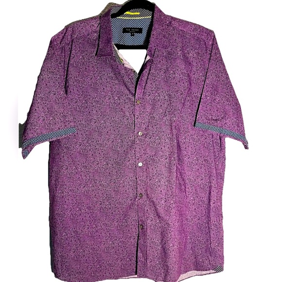 Men’s Ted Baker London Purple Paisley Printed Button Down Shirt Size 17 - Picture 1 of 5